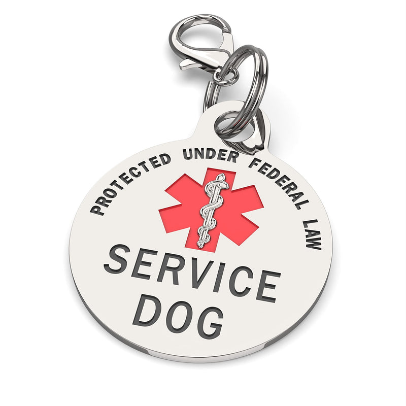K9King Service Dog Tag Double Sided Federal Protection with Red Medical Alert Symbol Pet ID Tags Easily Attach to Collar Harness Vest Dog Service Tag Small Breeds - 0.999" Inch Diameter - PawsPlanet Australia