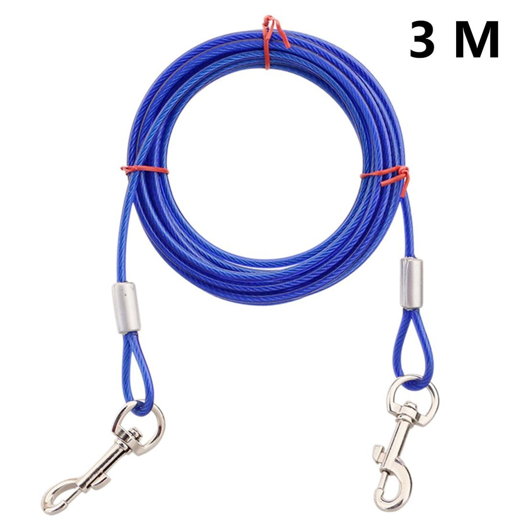 [Australia] - Petforu Dog Leashes, Tie-Out Cable Steel Wire Rope with Dual Heads Metal Hooks 3M /10Feet Blue 