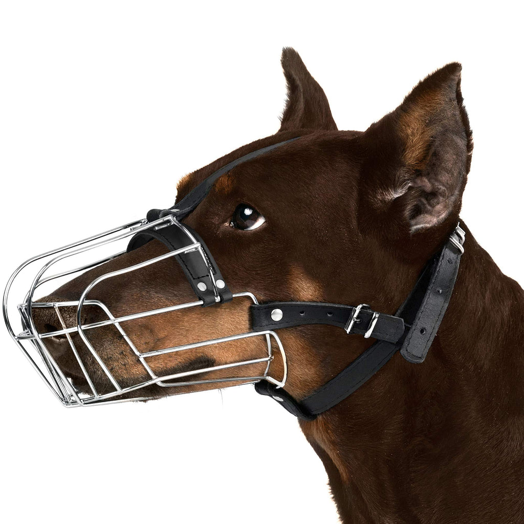 [Australia] - BronzeDog Wire Basket Dog Muzzle Doberman, Metal Dog Muzzle Leather Adjustable Medium 