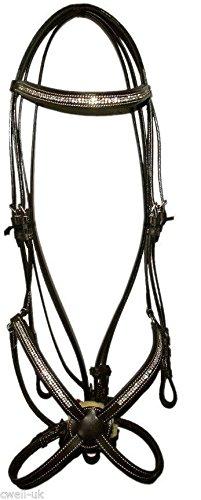 Cwell Equine NEW Leather Crystal Mexican Grackle Bridle With Reins Full/Cob/Pony BLACK/BROWN - PawsPlanet Australia