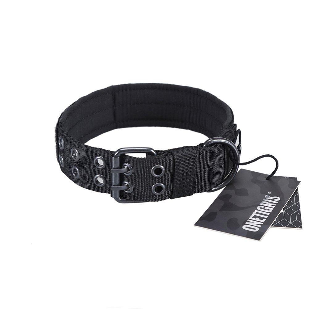 [Australia] - OneTigris Military Adjustable Dog Collar with Metal D Ring & Buckle 2 Sizes Medium Black 