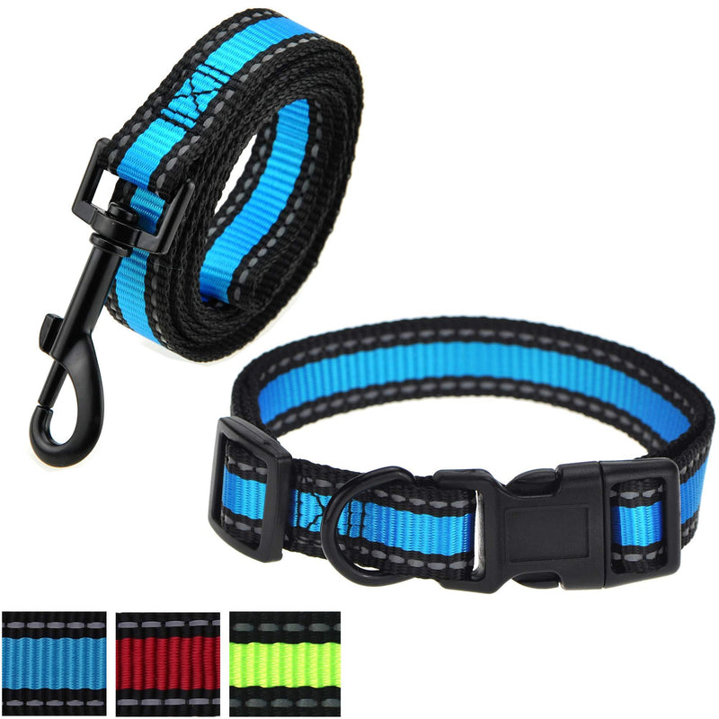 [Australia] - Mile High Life | Reflective Dog Collar Leash Set | Small Dog Collar Leash Set | Medium Dog Collar Leash Set | Adjustable Collar Leash Set (11 Colors) Medium Neck 13"-17" -40 lb Blue2 