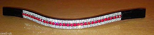 Cwell Equine BLING!* Designer Sparkly Leather Browband*5-Row Crystals* RED & CLEAR Black Leather FULL 16" - PawsPlanet Australia