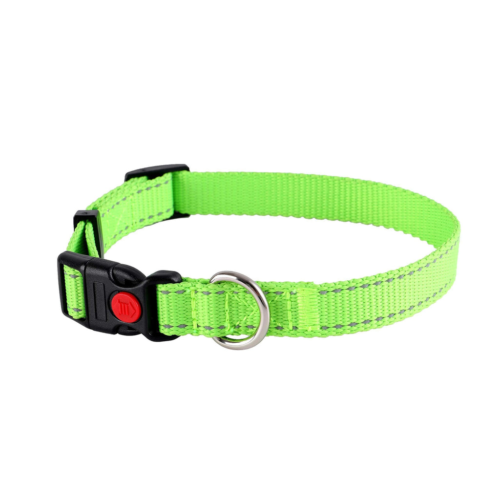 [Australia] - enthun Adjustable Dog Collar, Classic Solid Color, 3M Reflective Strip and Safety Lock Buckle S Lime 