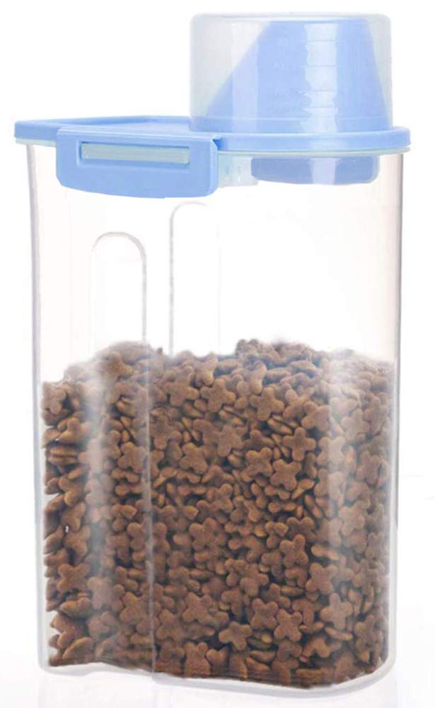 [Australia] - Pet Food Storage Container with Measuring Cup, Pour Spout and Seal Buckles Food Dispenser for Dogs Cats Blue 