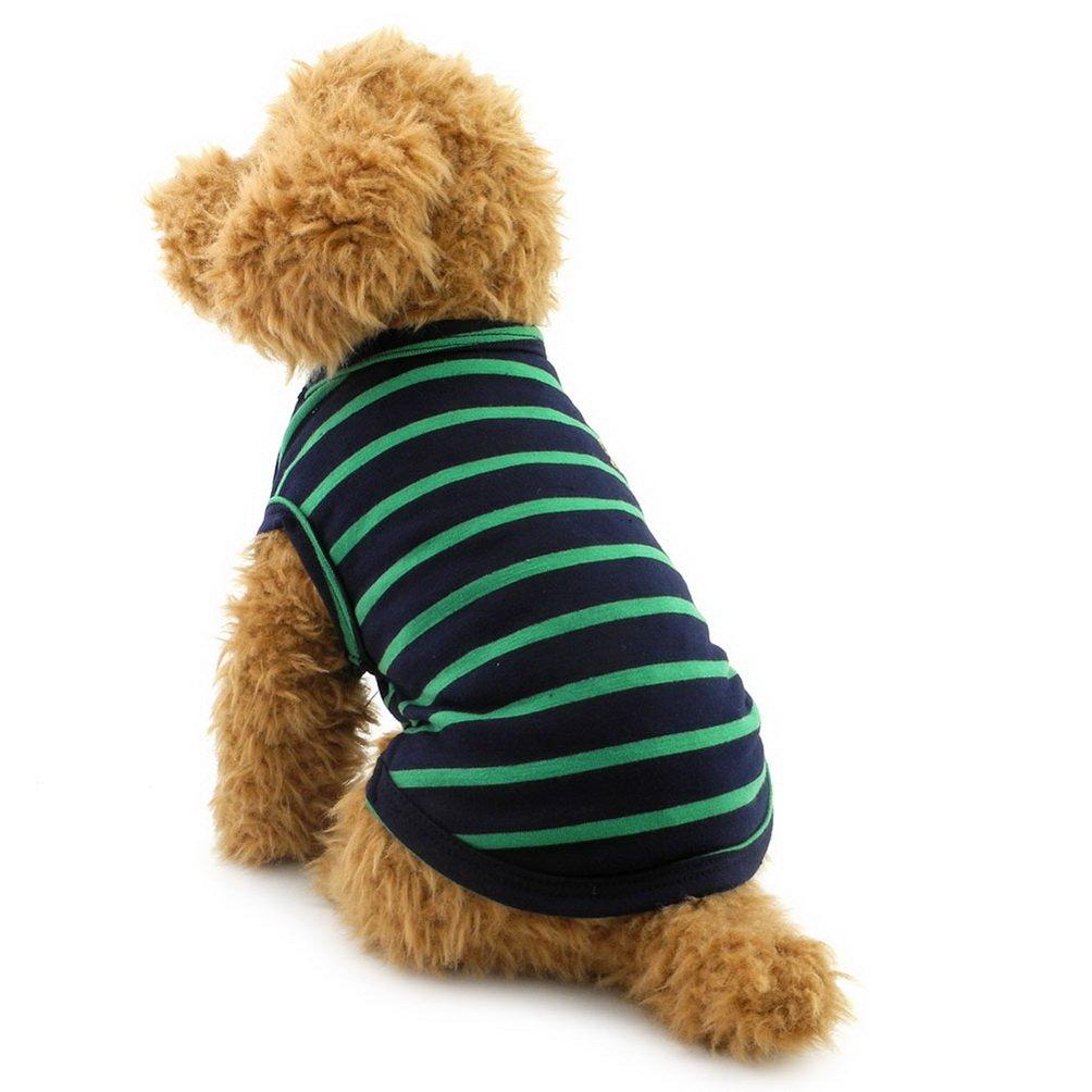 [Australia] - SELMAI British Small Dog Shirt Striped Cat Vest Top Soft Cotton T-Shirt for Boy Girl Pet Tee Summer Puppy Clothes S (Back:8.0";Chest:12.5";for 3-4 lbs) Green 