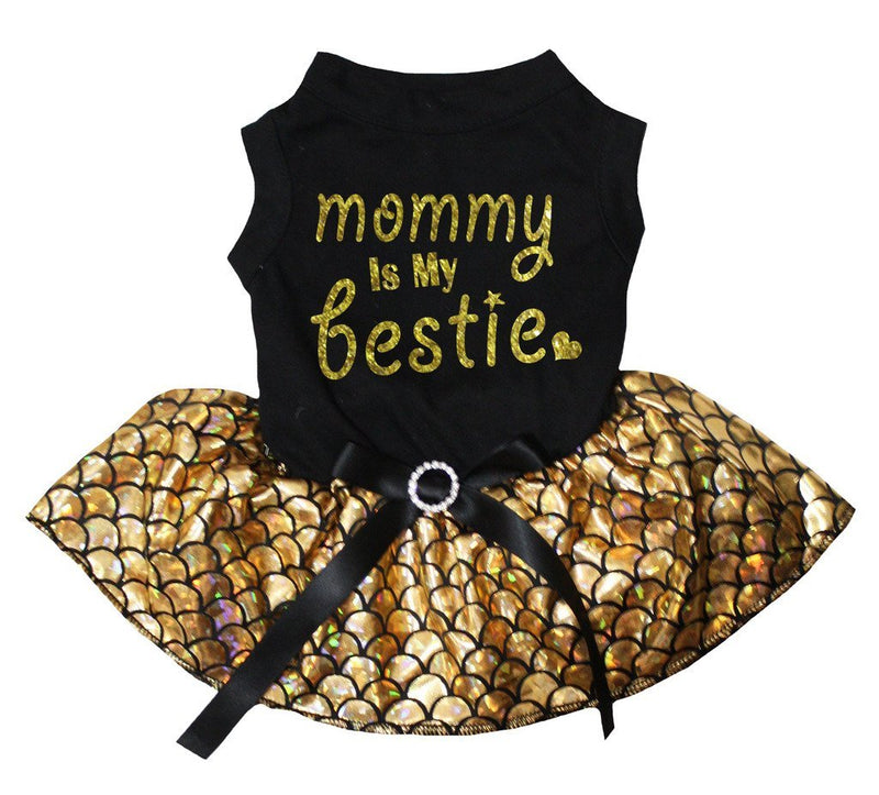 [Australia] - Petitebella Mommy is My Bestie Puppy Dog Dress Small Black/Gold Mermaid 