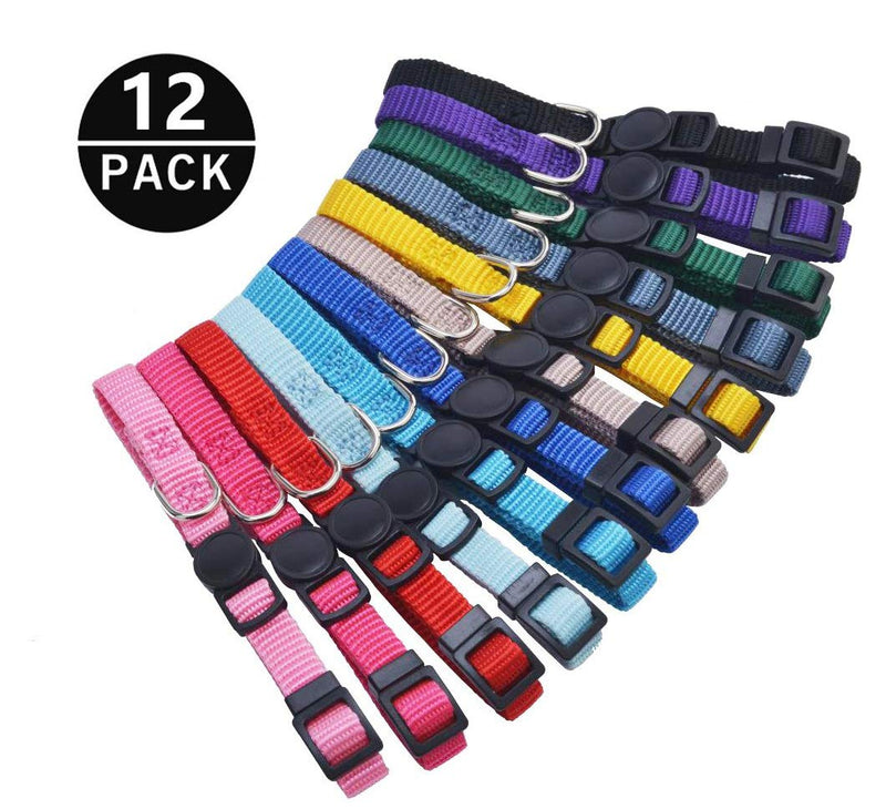 [Australia] - PUPTECK 12 Pack Soft Nylon Puppy ID Collar Adjustable Breakaway Whelping Litter Collars with Record Keeping Charts S Rainbow 
