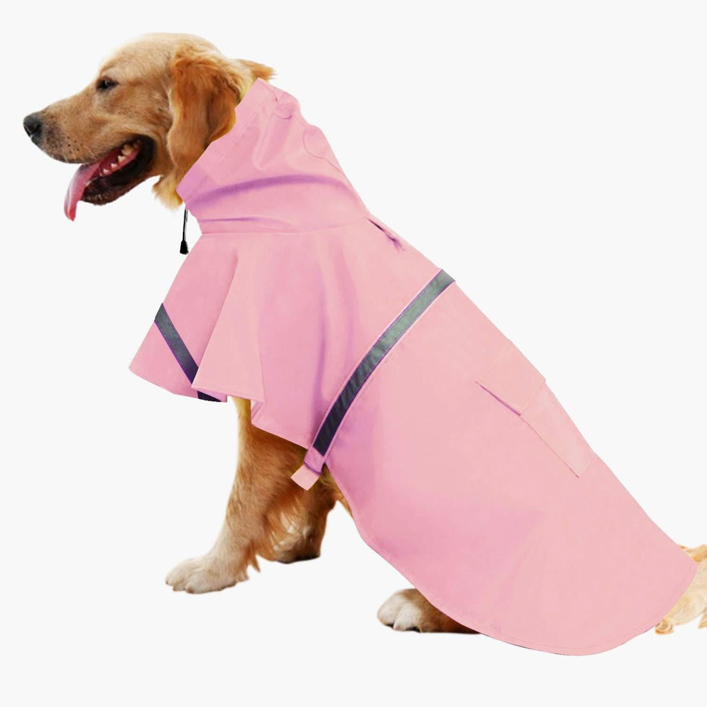Mikayoo Large Dog Raincoat Ajustable Pet Waterproof Clothes Lightweight Rain Jacket Poncho Hoodies with Strip Reflective L Pink - PawsPlanet Australia