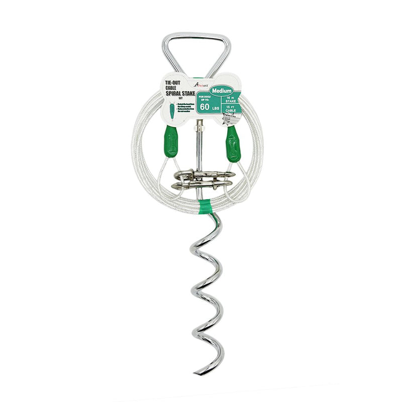 Petest Reflective Tie-Out Cable for Dogs Up to 35/60/90/125/250 Pounds, 15ft 25ft 30ft Length Available 8.8mmX16&60lbs15ft Darkgreen & Silver - PawsPlanet Australia