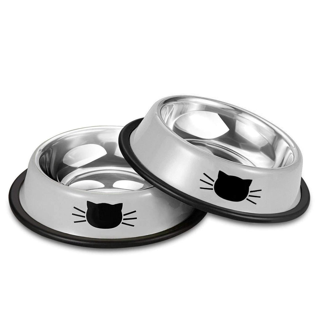 [Australia] - Comsmart Stainless Steel Pet Cat Bowl Kitten Puppy Dish Bowl with Cute Cats Painted Non-Skid for Small Dogs Cats Animals (2 Pack) Grey/Grey 