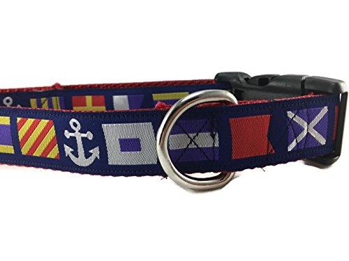 [Australia] - Nautical Dog Collar, Caninedesign, Quick Release Buckle, 1 inch Wide, Adjustable, Nylon, Medium and Large Nautical Flags Large 15-22" 