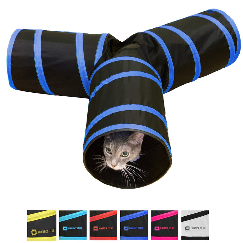 [Australia] - Purrfect Feline Tunnel of Fun, Collapsible 3-Way Cat Tunnel Toy with Crinkle Medium Dark Blue 