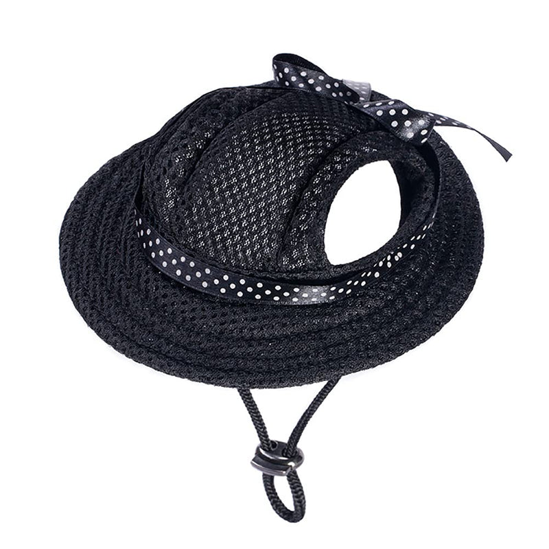 MaruPet Round Brim Princess Cap Visor Hat Pet Dog Mesh Porous Sun Cap with Ear Holes for Small, Extra Small Dog Teddy, Pug, Chihuahua, Shih Tzu, Yorkshire Terriers, Papillon S(head width: 4.33" circumference:12.59") Black - PawsPlanet Australia
