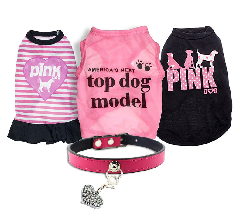 Ollypet Set of 5 Bulk Dog Clothes Dress Shirt Collar for Small Dogs Girl Accessories Puppy Cat Pink Pet Cute Summer Apparel Chihuahua Yorkie L - PawsPlanet Australia