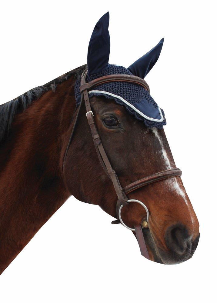 Equine Couture Fly Bonnet with Silver Rope Navy Full - PawsPlanet Australia