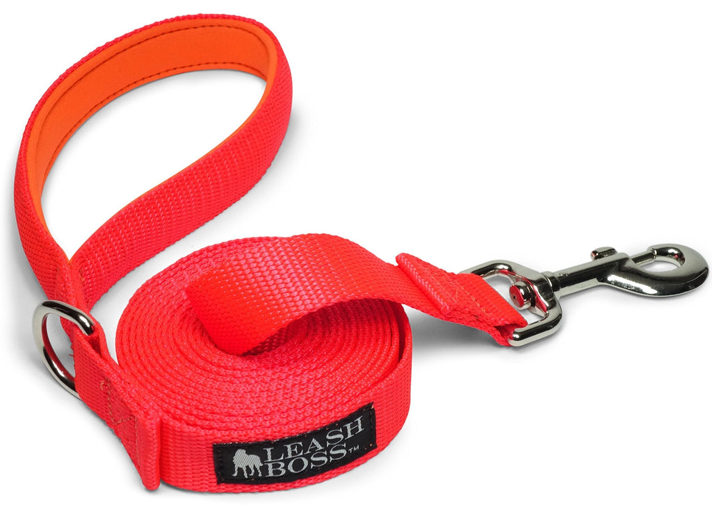 [Australia] - Leashboss 10 15 Foot Dog Leash Padded Handle -1 Inch Nylon Long Leash Hiking, Camping, Exploring Walking 10 Ft Orange 