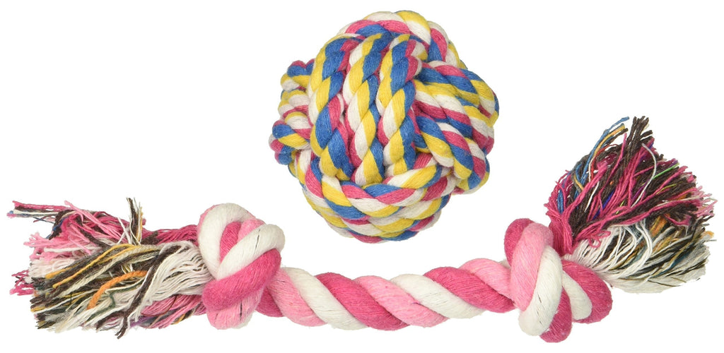 [Australia] - SMALLLEE_LUCKY_STORE XCW0016-L Pet Bone and Ball Rope Chew Toys Set for Dogs, Multicolor, Medium S 