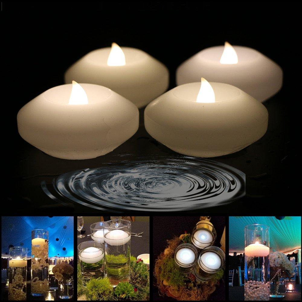 (Pack of 4) 3" Wax Flicker LED Water Floating Candle with Warm White Light Battery Operated Flameless LED Floating Candles for Centerpiece Swimming Pool or Bathtub Decor (Warm White) - PawsPlanet Australia