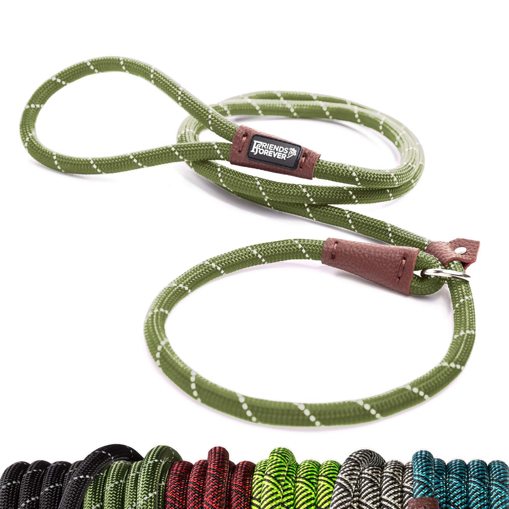 [Australia] - Friends Forever Extremely Durable Dog Slip Rope Leash, Premium Quality Mountain Climbing Rope Lead, Strong, Sturdy Comfortable Leash Supports The Strongest Pulling Large Medium Dogs 6 feet Olive 