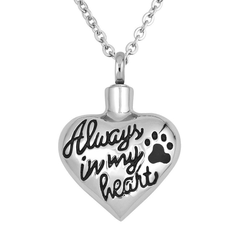 [Australia] - Mel Crouch Always In My Heart Love Urn Necklaces Pet Cat Dog Paw Print Memorial Cremation Ashes Ash Holder Keepsake Stainless Steel Jewelry Pendant 1 