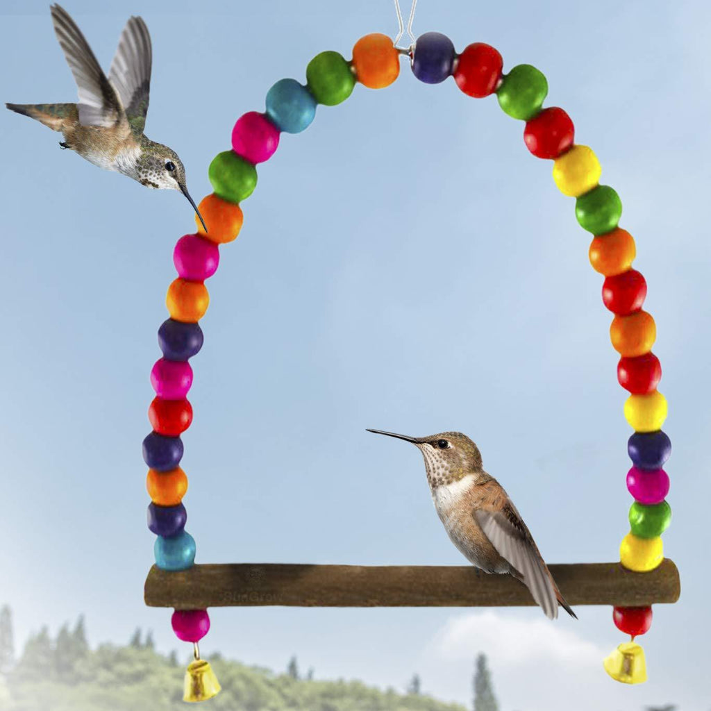 [Australia] - SunGrow Hummingbird Swing Perch, 6” x 8.5”, Wooden Dowel Makes for Resting Spot, Colorful Beads Adds Charming Accent to Garden, 1-Piece 