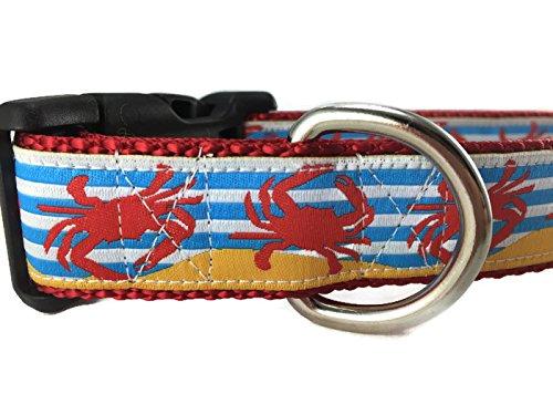 [Australia] - CANINEDESIGN QUALITY DOG COLLARS Ocean Dog Collar, Caninedesign, Quick Release Buckle, 1 inch Wide, Adjustable, Nylon, Medium and Large Crabs Large 15-22" 