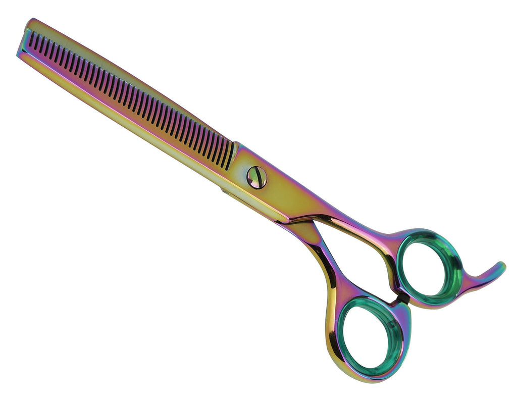 [Australia] - Sharf Gold Touch Pet Shears, 6.5" 42-Tooth Rainbow Thinning Shear for Dogs, 440c Japanese Stainless Steel Dog Thinning Shears 