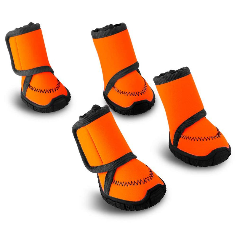 [Australia] - Petbobi Waterproof Dog Shoes Fluorescent Orange Dog Boots Adjustable Straps and Rugged Anti-Slip Sole Paw Protectors for All Weather Comfortable Easy to Wear Suitable for Small Medium Large Dogs XXS:（1.77''x 1.37'')(L*W) for 7-9 lbs 