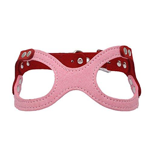 [Australia] - Dogs Kingdom Classic Leather Belt Dog Harness Dog Eyeglass Chest Strap Double-Sided Ultra-Fiber Material S Pink 