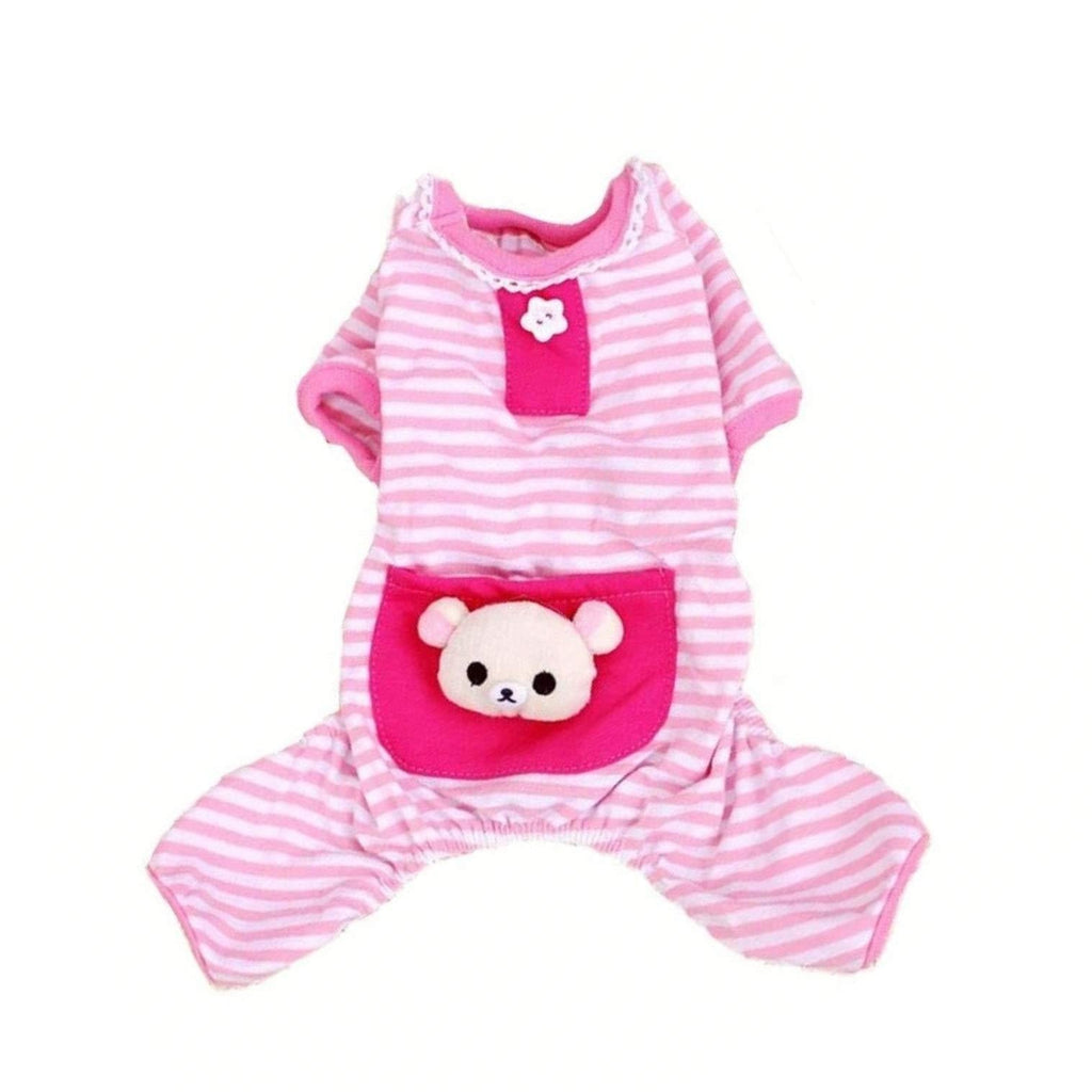 [Australia] - Pet Dog Pajamas Soft Cotton Shirt Jumpsuit Cute Overall Doggy Cat Strip Clothes Apparel for Play Sleep Small Red Strip 