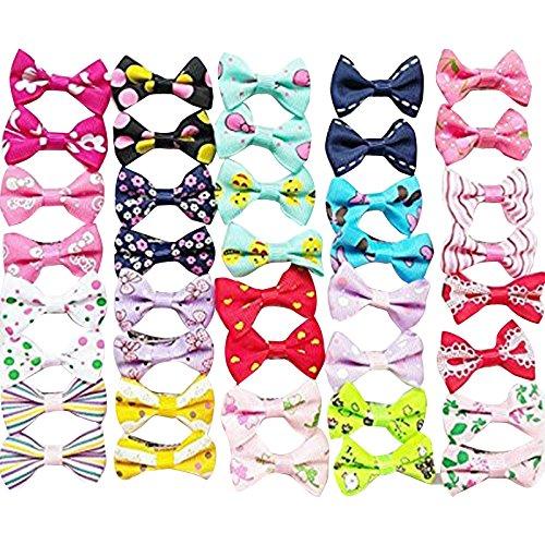 Chenkou Craft 40pcs/20pairs New Dog Hair Bows with Clips Pet Grooming Products Mix Colors Varies Patterns Pet Hair Bows Dog Accessories (Bow with Clip) - PawsPlanet Australia