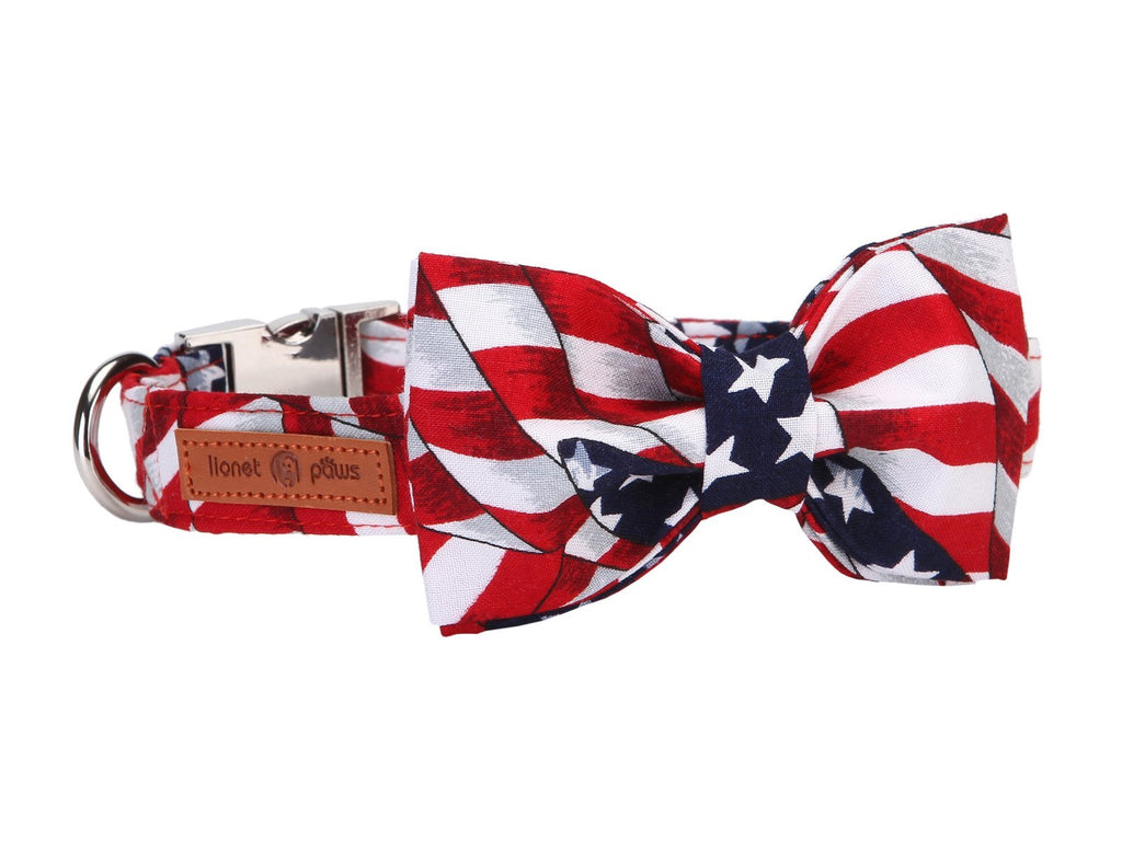 Lionet Paws Dog and Cat Collar with Bowtie,Soft and Comfortable,Adjustable Collar XS American flag - PawsPlanet Australia