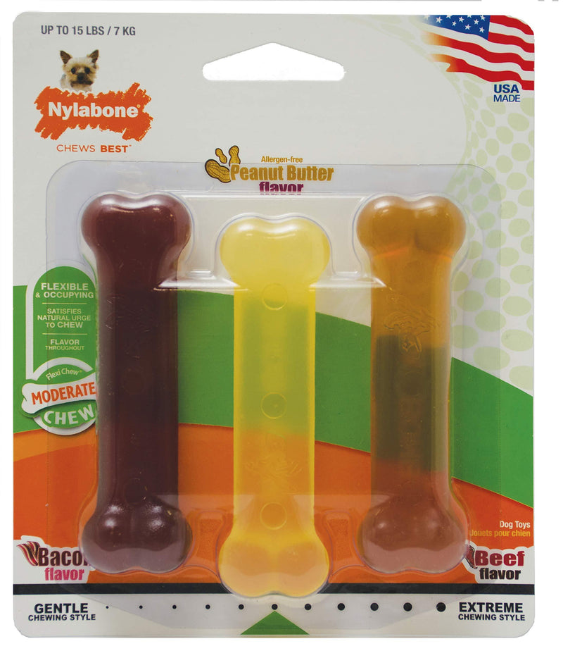 [Australia] - Nylabone Moderate Chew FlexiChew Dog Toys, Chew Toy Pack for Small Dogs 