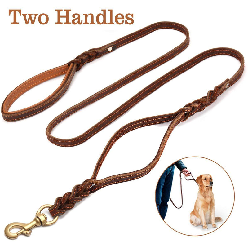 [Australia] - FOCUSPET Heavy Duty Leather Dog Leash with 2 Handles,Padded Traffic Handle for Extra Control,6Ft Dog Training Walking Leashes for Medium Large Dogs 