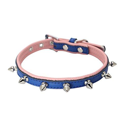 [Australia] - Dogs Kingdom One Row Spiked Studded Genuine Leather Dog Collar Soft Real Leather Padded Dog Collar Puppy Small Medium Dog S Navy 