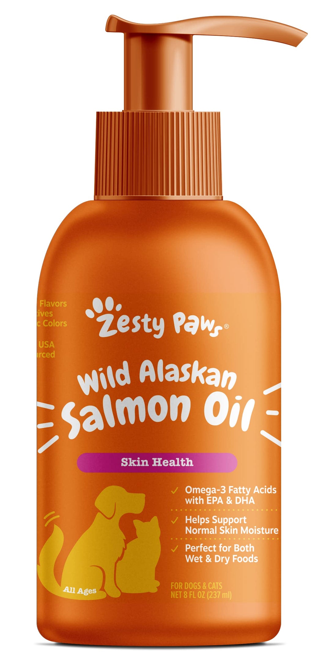 Pure Wild Alaskan Salmon Oil for Dogs & Cats - Supports Joint Function, Immune & Heart Health - Omega 3 Liquid Food Supplement for Pets - All Natural EPA + DHA Fatty Acids for Skin & Coat - 8 FL OZ - PawsPlanet Australia