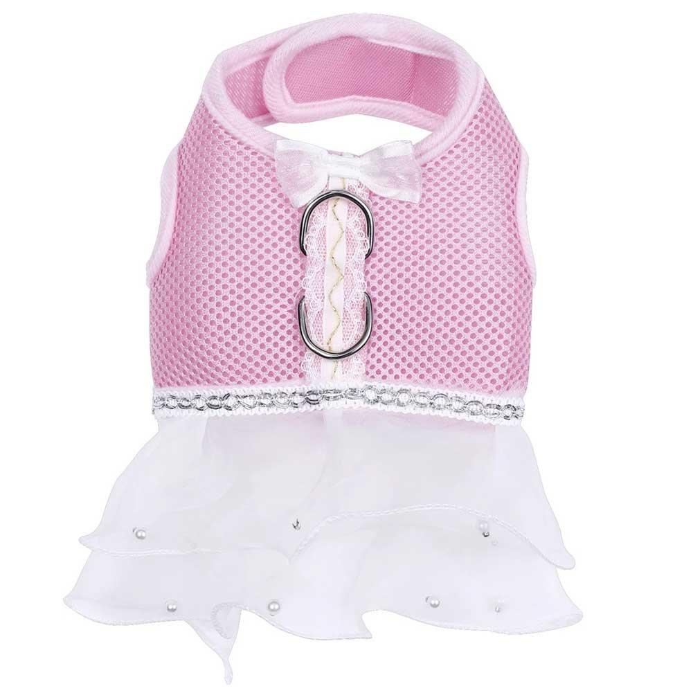 [Australia] - BUYITNOW Cute Pink Dog Dress Harness Pet Lace Mesh Vest Tutu Skirt with Bowknot for Small Dogs Girl Medium 