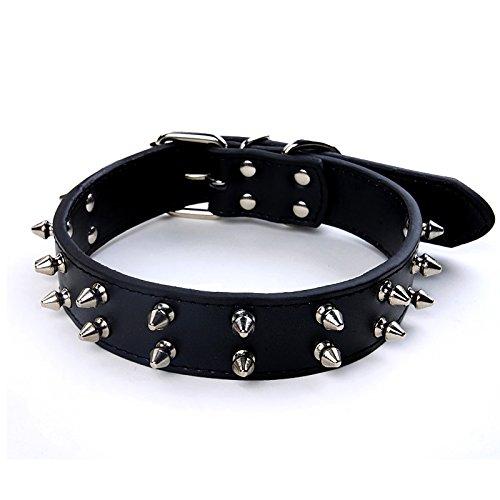 [Australia] - Charmsong 19"-22" Adjustable Black Leather Studded Dog Collar with Spikes for Dogs Medium 