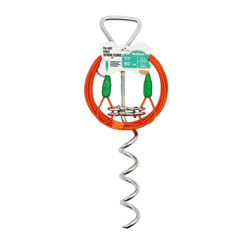 [Australia] - Petest Tie-Out Cable with Crimp Cover for Dogs Up to 35/60/90/125/250 Pounds, 15ft 25ft 30ft Length Available 8.8mmX16&60lbs15ft Darkgreen & Orange 