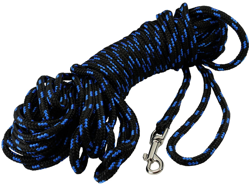 [Australia] - Dogs My Love Braided Nylon Rope Tracking Dog Leash, Black/Blue 15-Feet/30-Feet/45-Feet/60-Feet 3/8" Diameter Training Lead Medium 45ft - Diam 3/8" (8mm) 