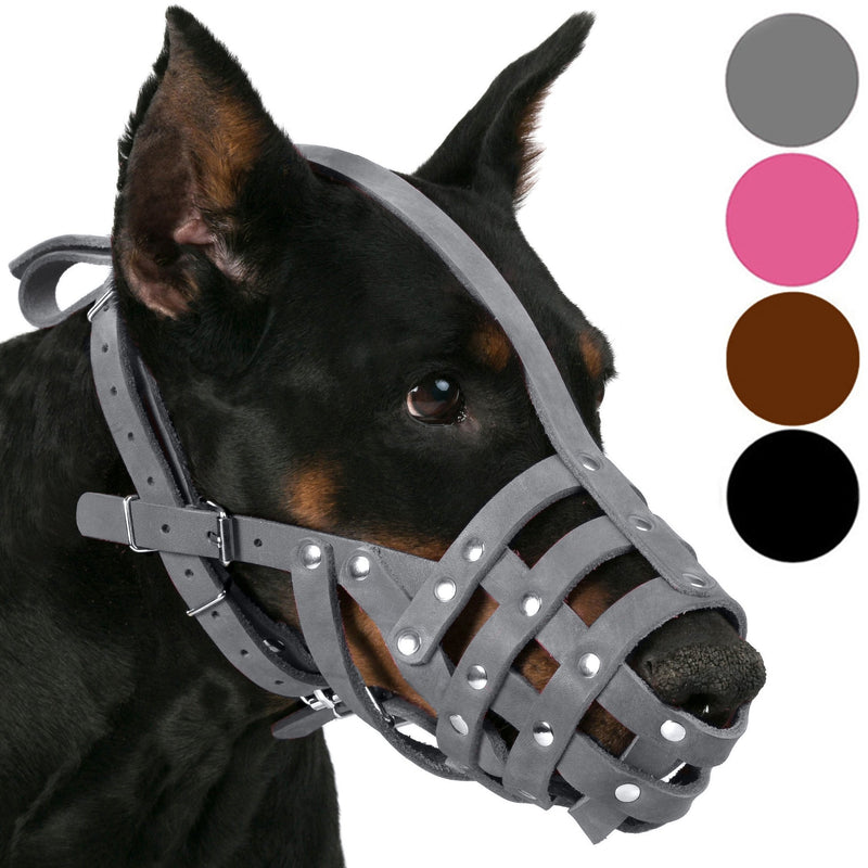 CollarDirect Leather Dog Muzzle German Shepherd Dalmatian Doberman Setter Basket Medium Large Breeds Pink Gray Black - PawsPlanet Australia