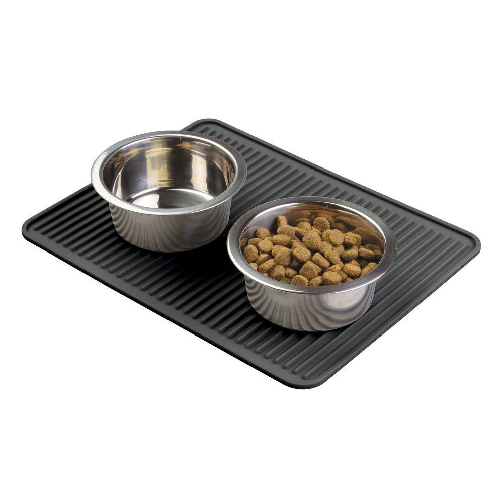 [Australia] - mDesign Premium Quality Pet Food and Water Bowl Feeding Mat for Dogs and Puppies - Waterproof Non-Slip Durable Silicone Placemat - Food Safe, Non-Toxic - Black 16 x 12.5 x .25 