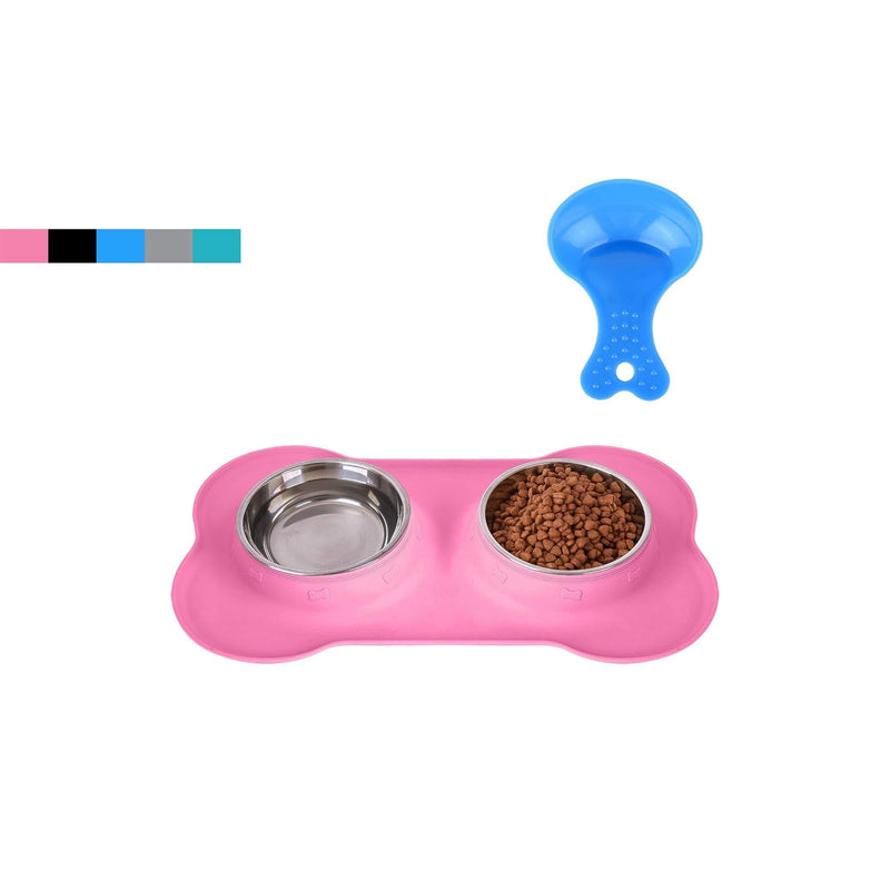 [Australia] - Hubulk Pet Dog Bowls 2 Stainless Steel Dog Bowl with No Spill Non-Skid Silicone Mat + Pet Food Scoop Water and Food Feeder Bowls for Feeding Small Medium Large Dogs Cats Puppies S(for Puppies) Pink 