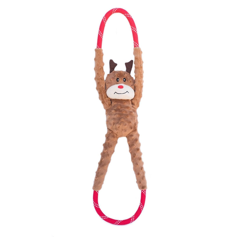ZippyPaws - Holiday RopeTugz, Squeaky and Plush Rope Tug Dog Toy - Reindeer - PawsPlanet Australia