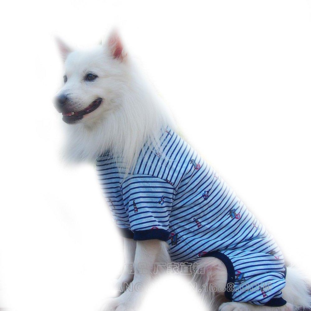 [Australia] - FLAdorepet Strip Big Large Dog Labrador Jumpsuit Hoodie Clothes Cotton Dog Pajamas Jacket Coat Golden Retriever Dog Clothing for Large Dog 3XL Blue 