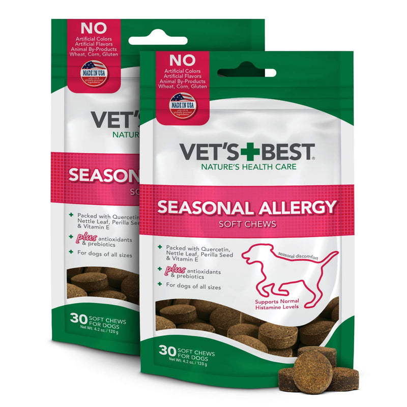 Vet's Best Seasonal Allergy Soft Chew Dog Supplements | Soothes Dogs Skin Irritation Due to Seasonal Allergies 30 Count, (Pack of 2) - PawsPlanet Australia