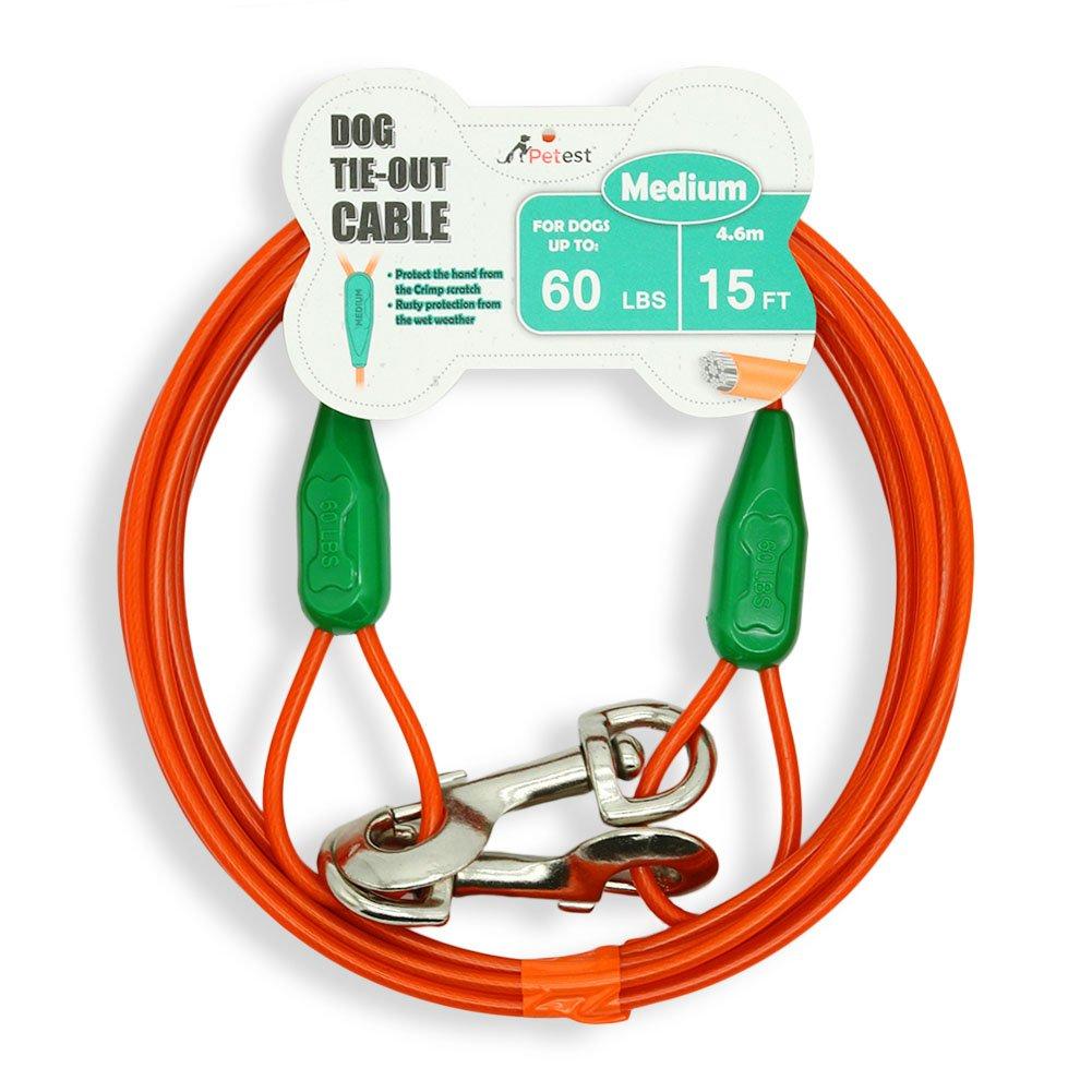 [Australia] - Petest Tie-Out Cable with Crimp Cover for Dogs Up to 35/60/90/125/250 Pounds, 15ft 25ft 30ft Length Available 60lbs15ft Darkgreen & Orange 