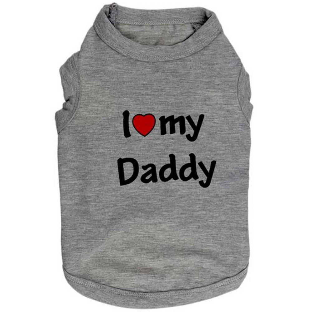 [Australia] - BUYITNOW Pet Summer Clothes I Love My Daddy Printed Cotton T-Shirt Vest Grey for Small Dog Medium 