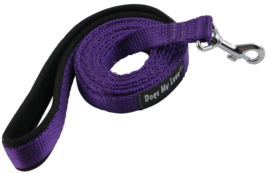 [Australia] - Dogs My Love 6ft Long Neoprene Padded Handle Nylon Leash 4 Sizes Purple Medium - 1/2" Wide 